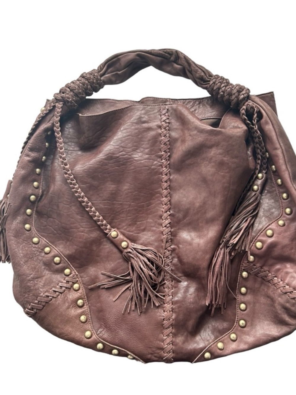 Cynthia Rowley Women's Vintage Brown Leather Western Hobo Bag with Fringe
